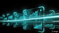 Futuristic data visualization with glowing graphs and charts displayed on transparent screens, showcasing analytics and Royalty Free Stock Photo