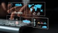 Futuristic Data Visualization with Interactive Charts and Maps Analyzing Global Trends and Metrics in a Digital Royalty Free Stock Photo