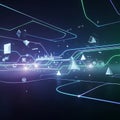 Futuristic data visualization with neon lines and geometric shapes Royalty Free Stock Photo