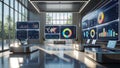Futuristic data visualization room with large screens Royalty Free Stock Photo
