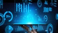 Futuristic Data Visualization on Tablet with Digital Graphs and Analytics Displayed in a High-Tech Environment for Royalty Free Stock Photo