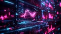 Futuristic Data Visualization with Vibrant Neon Lights and Dynamic Graphs in a Tech Environment