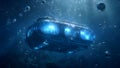 Futuristic Deep Sea Submersible Drone with Blue Neon Lights Royalty Free Stock Photo