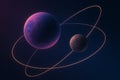 Two Planets with Intersecting Glowing Orbits in Deep Space Royalty Free Stock Photo
