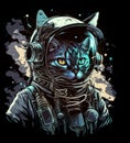 cat in a space military uniform. AI generated