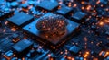Brain-Shaped Circuitry on Processor Chip Symbolizes Artificial Intelligence and Machine Learning Royalty Free Stock Photo