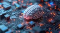 Artificial Intelligence Brain on Circuit Board, representing futuristic technology with connected ne Royalty Free Stock Photo