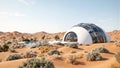 Futuristic desert house with solar panels garden oasis Royalty Free Stock Photo