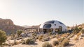 Futuristic desert house with solar panels garden oasis Royalty Free Stock Photo