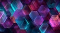 Abstract neon hexagons glowing with vibrant colors against a dark background Royalty Free Stock Photo