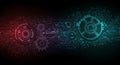 Futuristic design featuring interconnected gears and circuits. Gears vary in size,