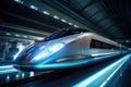 Futuristic Design High Speed Train Motion extreme closeup. Generative AI Royalty Free Stock Photo