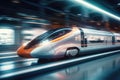 Futuristic Design High Speed Train Motion extreme closeup. Generative AI Royalty Free Stock Photo