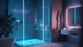 Futuristic design illuminates modern domestic bathroom at night generated by AI