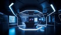 Futuristic design of modern domestic room with neon lighting equipment generated by AI