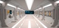 Futuristic design spaceship interior with metal floor and light panels Royalty Free Stock Photo