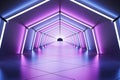Futuristic design tunnel with luminescent lapms in purple shadows Royalty Free Stock Photo