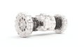 A futuristic, detailed 3D model of a space module, showcasing intricate mechanics and design. Ideal for science fiction themes and