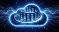 Abstract neon blue cloud computing and data server technology background Royalty Free Stock Photo