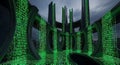 Futuristic Digital Architecture with Green Binary Code Stream Royalty Free Stock Photo