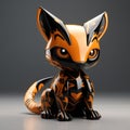 Futuristic Digital Art Cat Figurine With Dracopunk Design