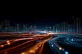 Futuristic digital art scene showcasing vibrant network of glowing lines and lights, representing technology and connectivity in Royalty Free Stock Photo