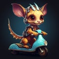 Futuristic Digital Art: Tinkling Rat On Motorcycle With Cute Chupacabra On Scooter