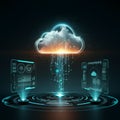 Futuristic digital artwork featuring a glowing cloud with circuit patterns, symbolizing Royalty Free Stock Photo
