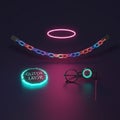 Futuristic digital artwork featuring neon elements. A vibrant chain with segments in Royalty Free Stock Photo