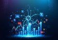 A futuristic digital artwork featuring a neural network and stock market elements. Centralized, a Royalty Free Stock Photo