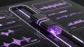 Futuristic Digital Audio Mixer with Glowing Purple Lights and Waveforms Royalty Free Stock Photo