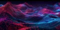 Futuristic digital background with complex 3D geometric shapes. Big data visualization in cyber space with glowing wave patterns.