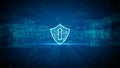 Futuristic digital background featuring a glowing shield with a keyhole, representing cybersecurity, digital data network