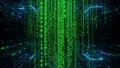 Digital Matrix Background with Green Binary Code Streaming Down (ai generated) Royalty Free Stock Photo