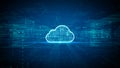 Futuristic digital background with a glowing cloud icon represents cloud computing, big data storage and data security, Technology