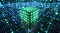 Binary Code Cube in Futuristic Digital Matrix Royalty Free Stock Photo