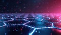 Futuristic digital background with glowing hexagonal pattern and floating particles. Abstract network grid with vibrant blue and Royalty Free Stock Photo