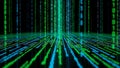 A futuristic digital background with green and blue binary code streaming downwards Royalty Free Stock Photo