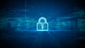 Futuristic digital background with lock icon, representing data security, encryption, and secure online systems for cybersecurity