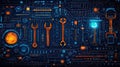 Futuristic Digital Background with Tools and Circuit Board Patterns for Technology Concept Royalty Free Stock Photo