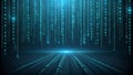 Futuristic Digital Binary Code Background with Glowing Perspective Grid Royalty Free Stock Photo