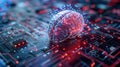 Artificial Intelligence Brain on Circuit Board with Neural Network Connection Data Flow Royalty Free Stock Photo