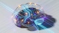 Digital brain illustration with glowing neural network and data streams, ai concept art. Royalty Free Stock Photo