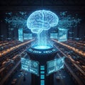 Futuristic digital brain emerges from glowing technology hub symbolizing artificial intelligence advancement Royalty Free Stock Photo