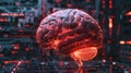 AI Brain Connection: Futuristic Neural Network Technology Concept with Red Digital Circuitry Royalty Free Stock Photo