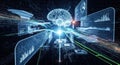Futuristic digital brain interface displaying data streams and neural network connections Royalty Free Stock Photo