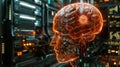 Artificial Intelligence Brain with Integrated Circuitry Against a Futuristic Server Room Royalty Free Stock Photo