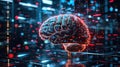 Glowing Brain with Digital Data Stream, Neural Network Connection and Artificial Intelligence Royalty Free Stock Photo