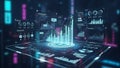 Futuristic Digital Business Dashboard with Glowing Blue Charts Analytics and Financial Data Visualization Royalty Free Stock Photo