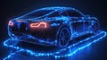 Futuristic, digital car model, glowing wireframe Royalty Free Stock Photo